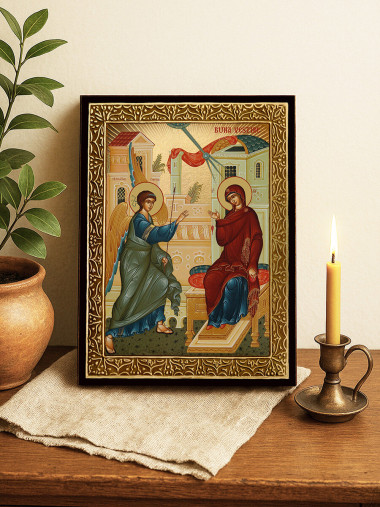 Icoană aurită cu Buna Vestire cu raze decorative