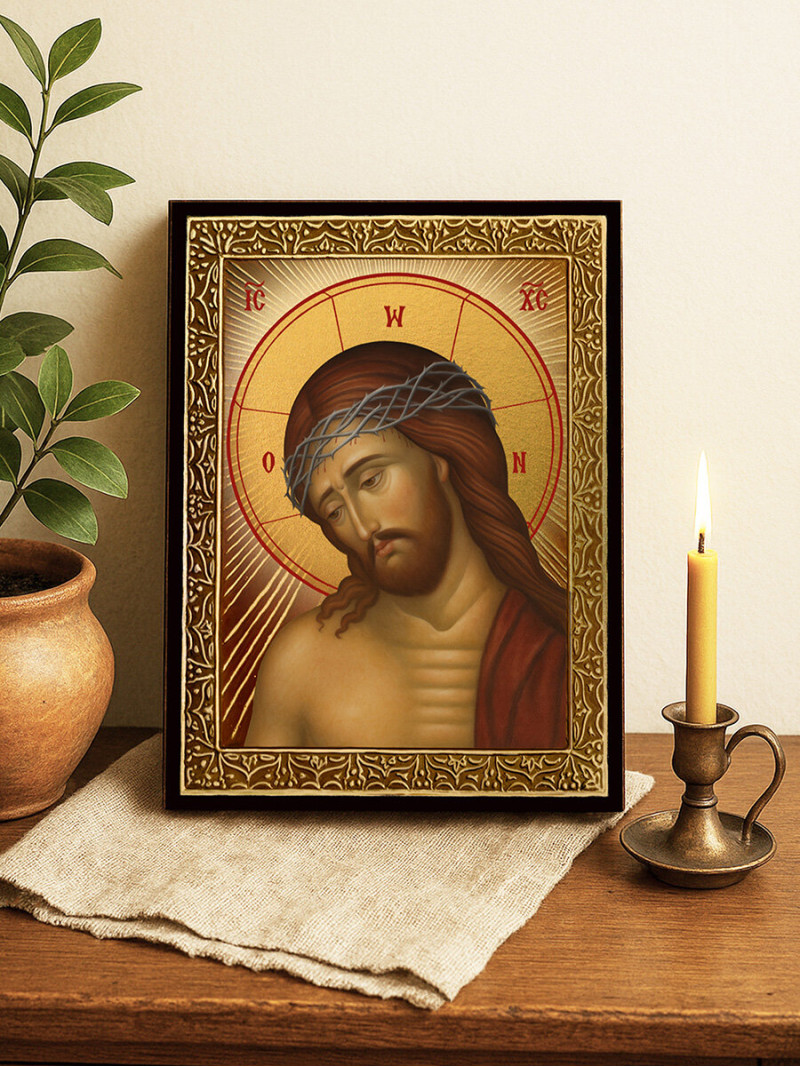 Icoană cu Domnul cu Coroana de Spini cu raze aurii decorative