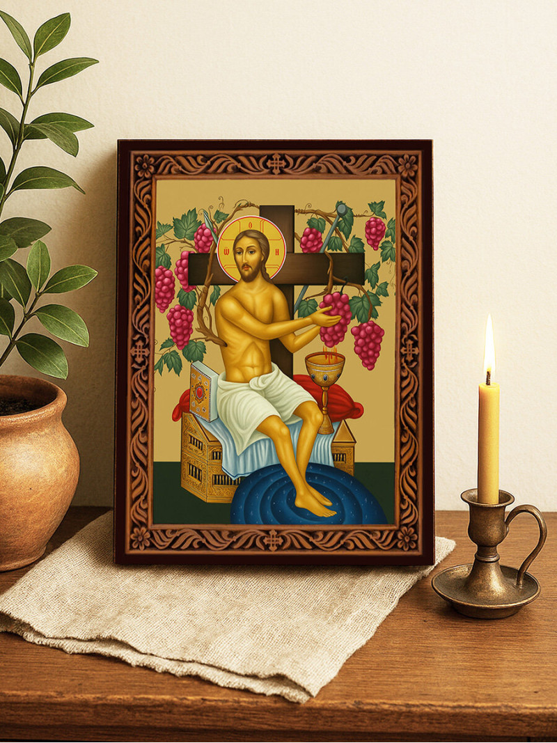 Icoană a lui Hristos Vița-de-vie cu ramă decorativă