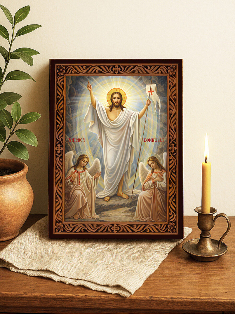 Icoană Învierea lui Hristos cu ramă decorativă