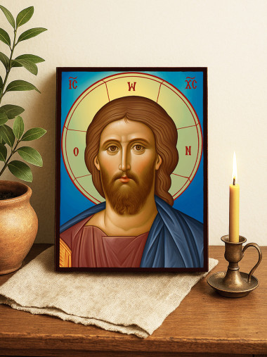Icoană cu Iisus Hristos Mântuitorul cu fundal ceresc