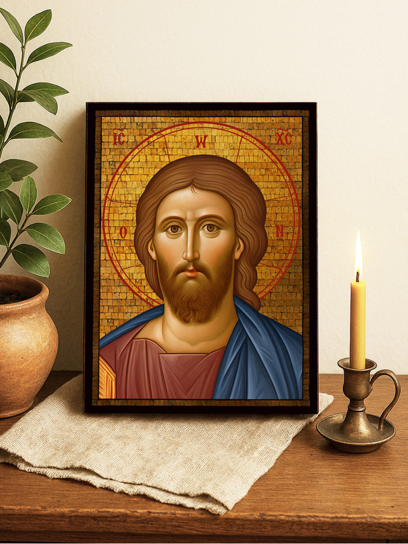 Icoană cu Iisus Hristos Mântuitorul cu mozaic auriu