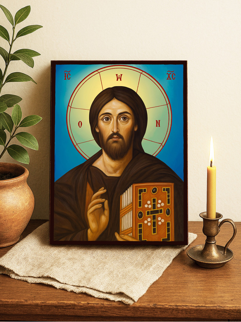 Icoană cu Iisus Hristos Sinai cu fundal ceresc