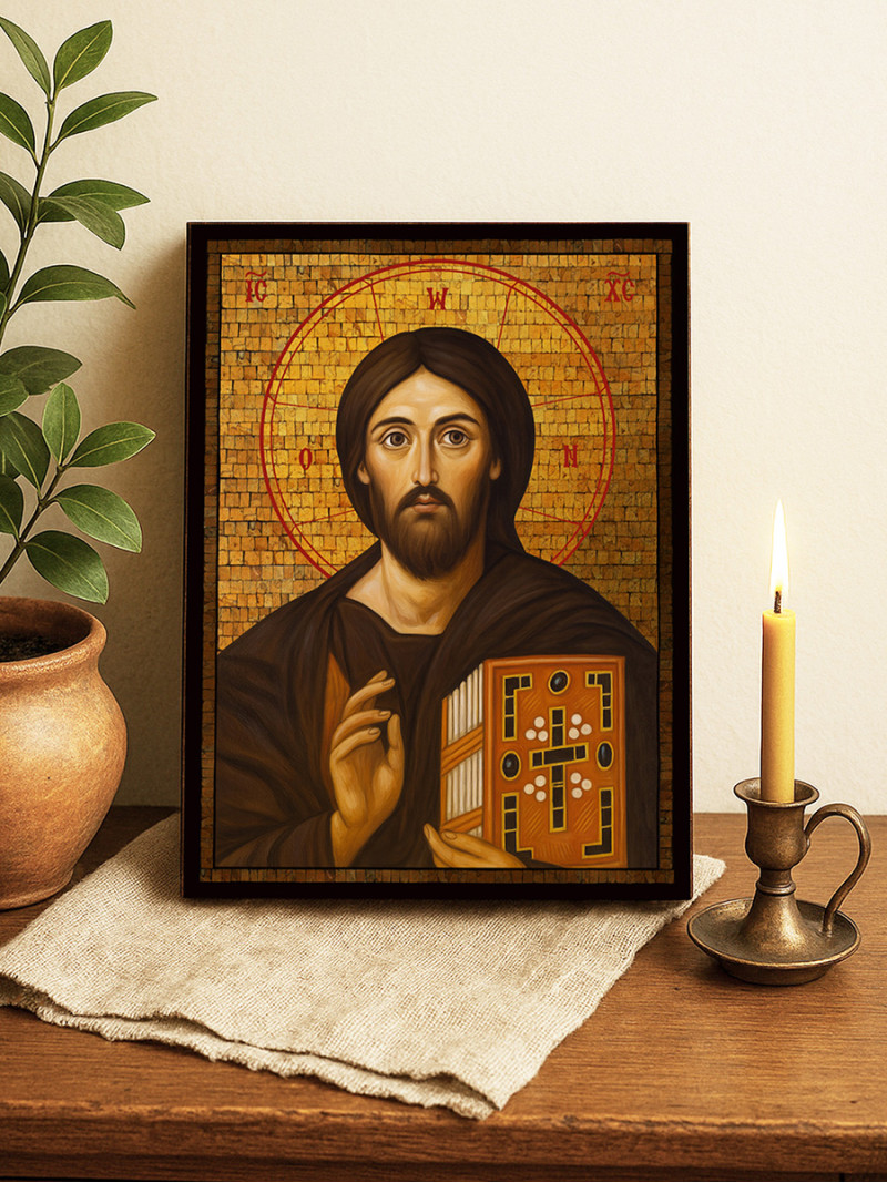 Icoană cu Iisus Hristos Sinai cu mozaic auriu