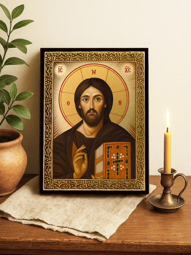 Icoană cu Iisus Hristos Sinai cu raze aurii decorative