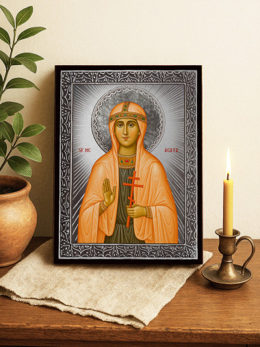 Icoană cu Sfânta Agatia cu raze argintii decorative