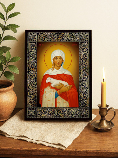 Icoană cu Sfânta Agnesa cu ramă florală decorativă