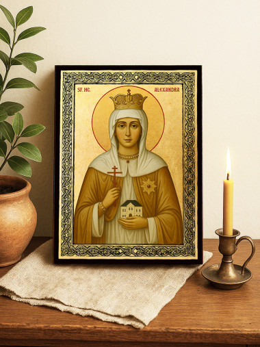 Icoană aurită cu Sfânta Alexandra și ramă decorativă