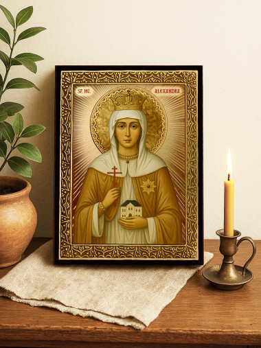 Icoană cu Sfânta Alexandra cu raze aurii decorative