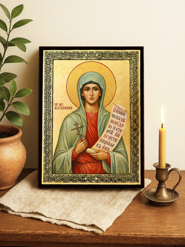 Icoană aurită cu Sfânta Alexandra și ramă decorativă