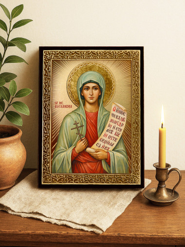 Icoană cu Sfânta Alexandra cu raze aurii decorative