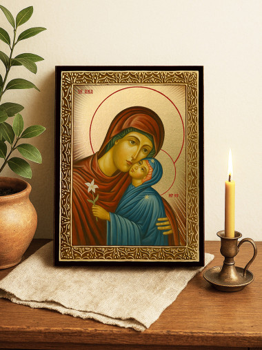 Icoană cu Sfânta Ana cu raze aurii decorative
