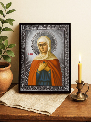 Icoană cu Sfânta Ana cu raze argintii decorative