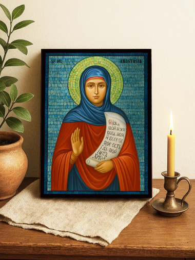 Icoană cu Sfânta Anastasia cu mozaic albastru argintiu