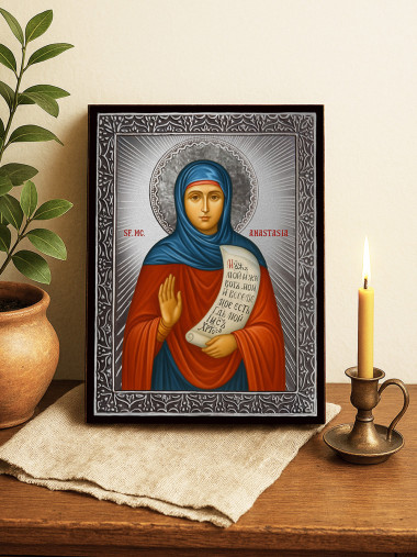 Icoană cu Sfânta Anastasia cu raze argintii decorative