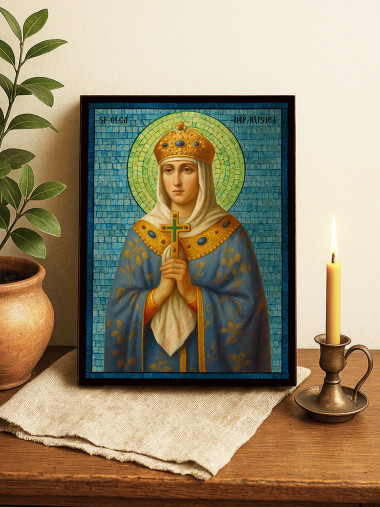 Icoană cu Sfânta Cneaghina Olga cu mozaic argintiu albastru