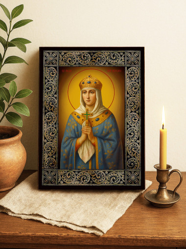 Icoană cu Sfânta Cneaghina Olga și ramă florală decorativă