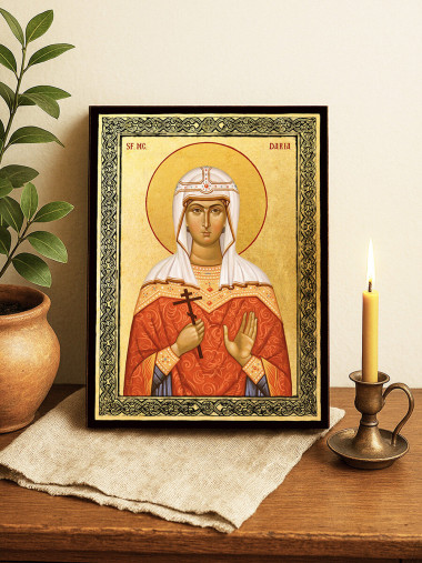 Icoană aurită cu Sfânta Daria și ramă decorativă