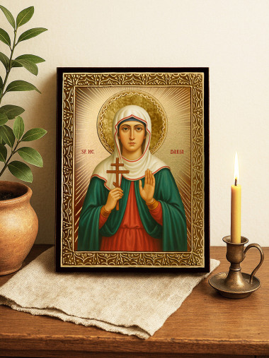 Icoană aurită cu Sfânta Daria cu raze decorative