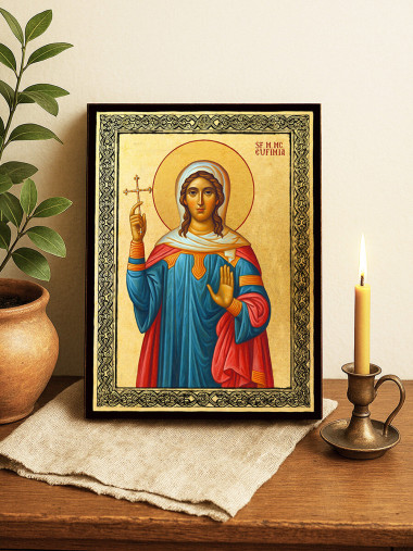 Icoană aurită cu Sfânta Efimia și ramă decorativă