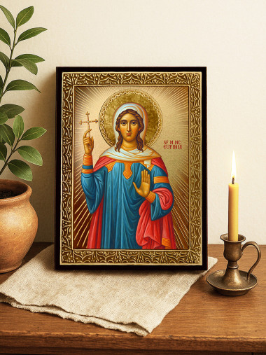 Icoană aurită cu Sfânta Efimia cu raze decorative