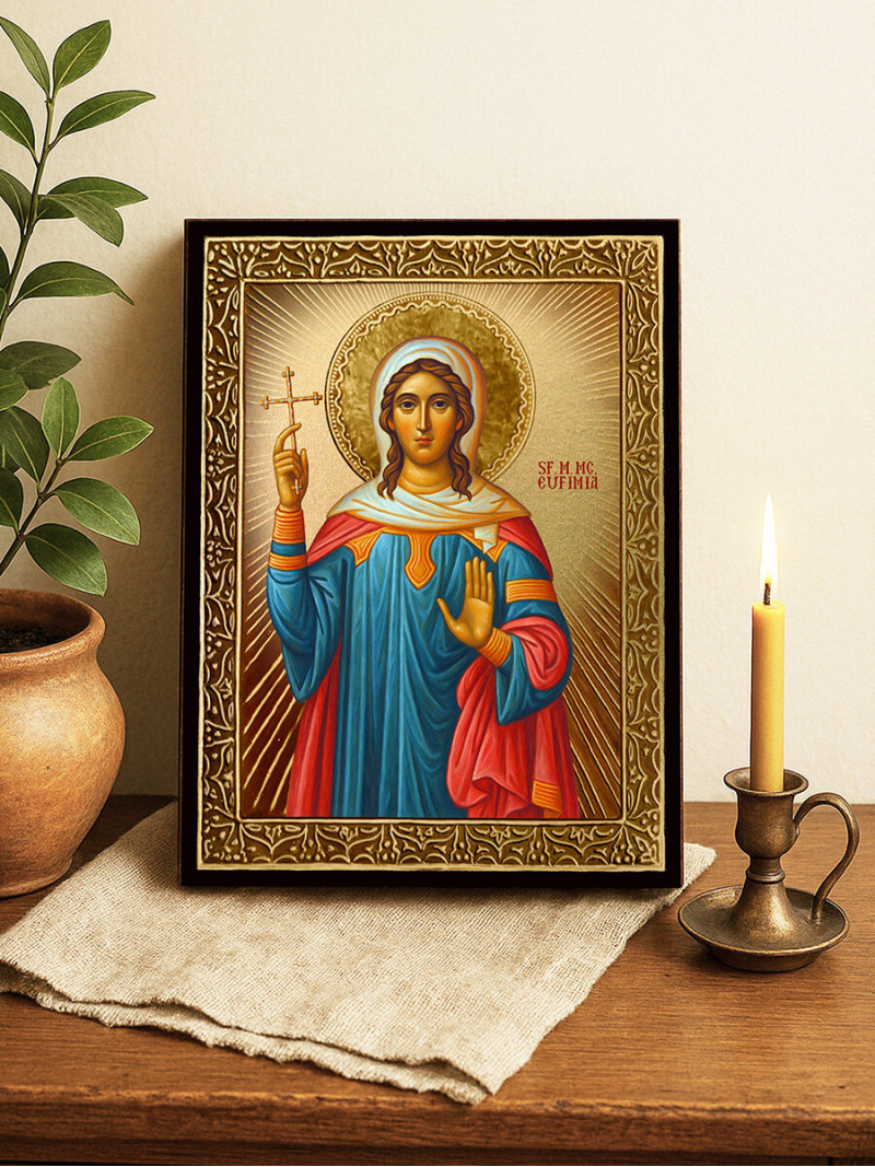 Icoană aurită cu Sfânta Efimia cu raze decorative