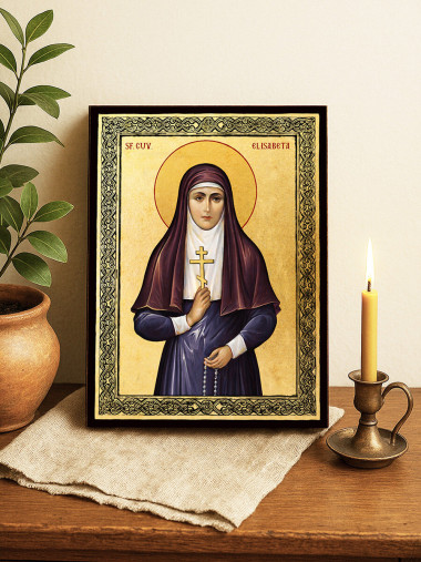Icoană aurită cu Sfânta Elisabeta și ramă decorativă