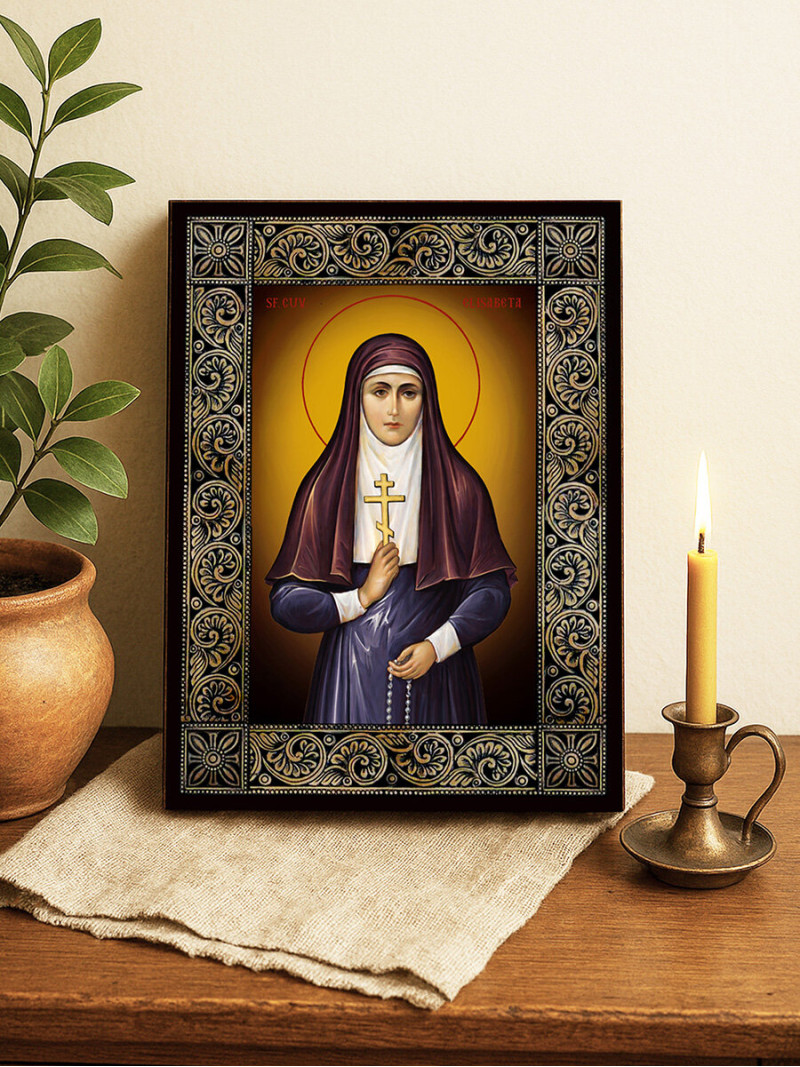 Icoană cu Sfânta Elisabeta cu ramă florală decorativă