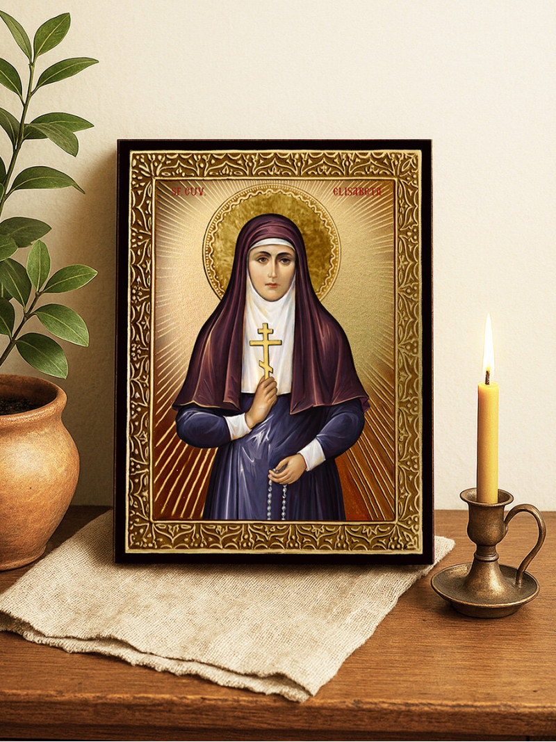 Icoană aurită cu Sfânta Elisabeta cu raze decorative