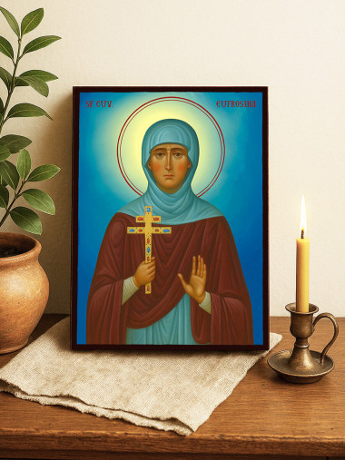Icoană cu Sfânta Evfrosina cu fundal ceresc