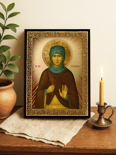 Icoană aurită cu Sfânta Evghenia cu raze decorative
