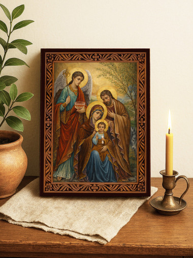 Icoană a Sfintei Familii cu ramă decorativă