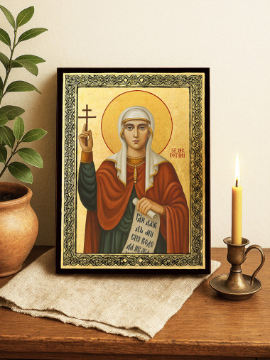 Icoană aurită cu Sfânta Fotinia și ramă decorativă
