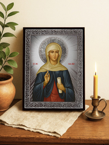 Icoană cu Sfânta Galina cu raze argintii decorative