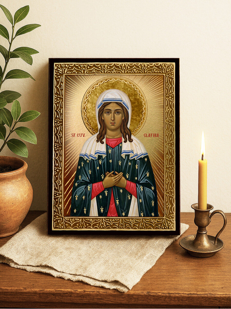 Icoană aurită cu Sfânta Glafira cu raze decorative