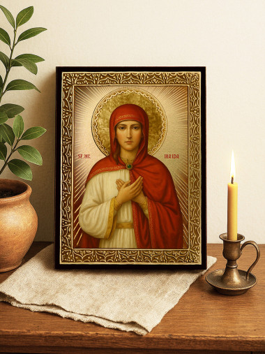 Icoană cu Sfânta Iraida cu raze aurii decorative