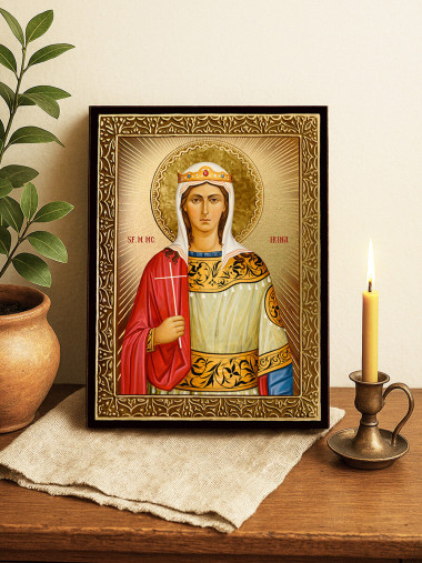 Icoană aurită cu Sfânta Irina cu raze decorative
