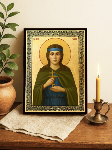 Icoană aurită cu Sfânta Iulia și ramă decorativă