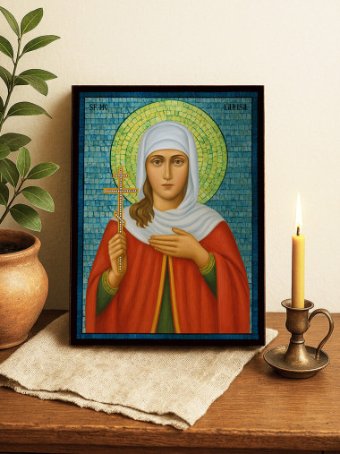 Icoană cu Sfânta Larisa cu mozaic albastru argintiu