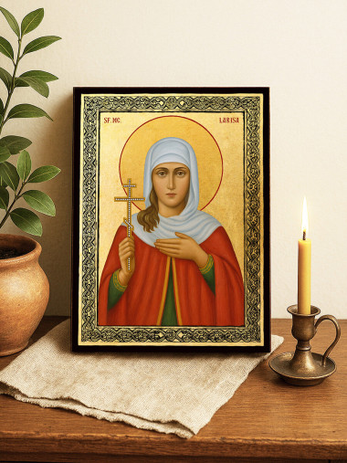 Icoană aurită cu Sfânta Larisa și ramă decorativă