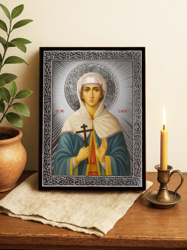 Icoană cu Sfânta Lidia cu raze argintii decorative