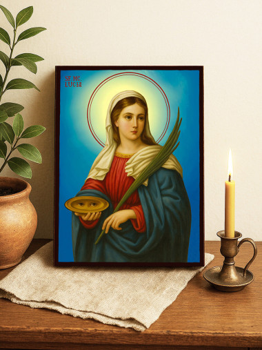 Icoană cu Sfânta Lucia cu fundal ceresc