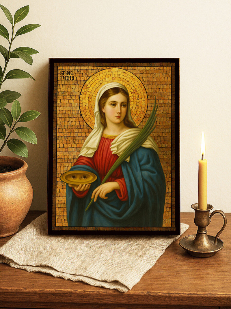 Icoană cu Sfânta Lucia cu mozaic auriu