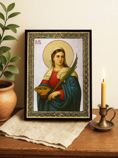 Icoană din argint cu Sfânta Lucia și ramă aurită