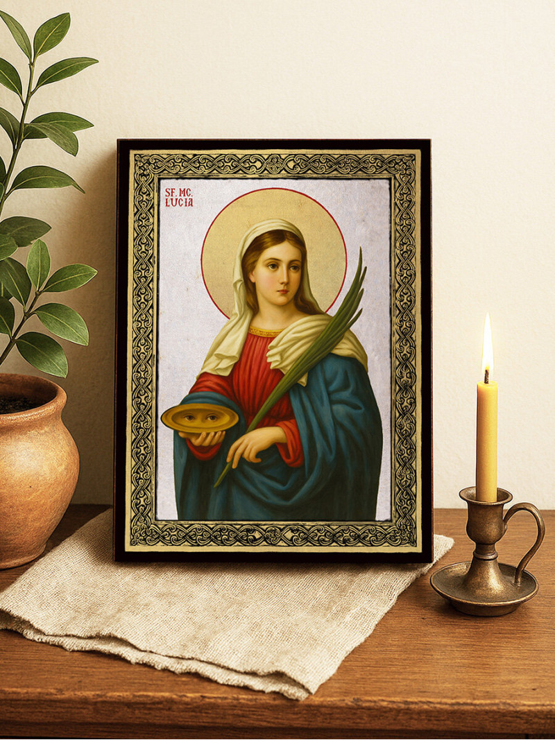 Icoană din argint cu Sfânta Lucia și ramă aurită
