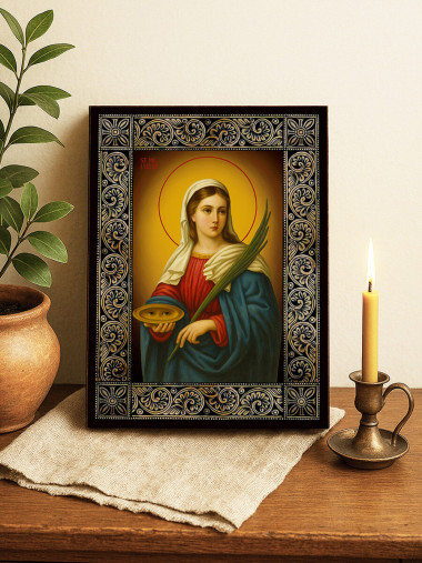 Icoană cu Sfânta Lucia și ramă florală decorativă