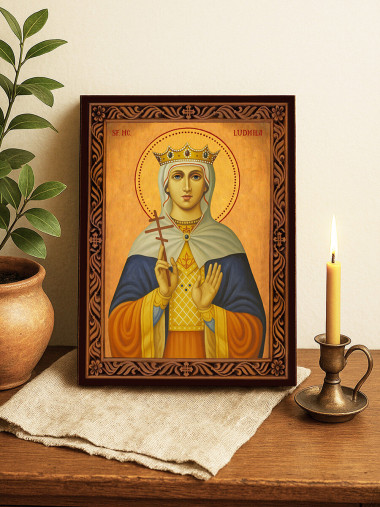 Icoană cu Sfânta Ludmila Cehă cu ramă decorativă rustică