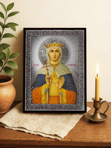 Icoană din argint cu Sfânta Ludmila Cehă și raze decorative