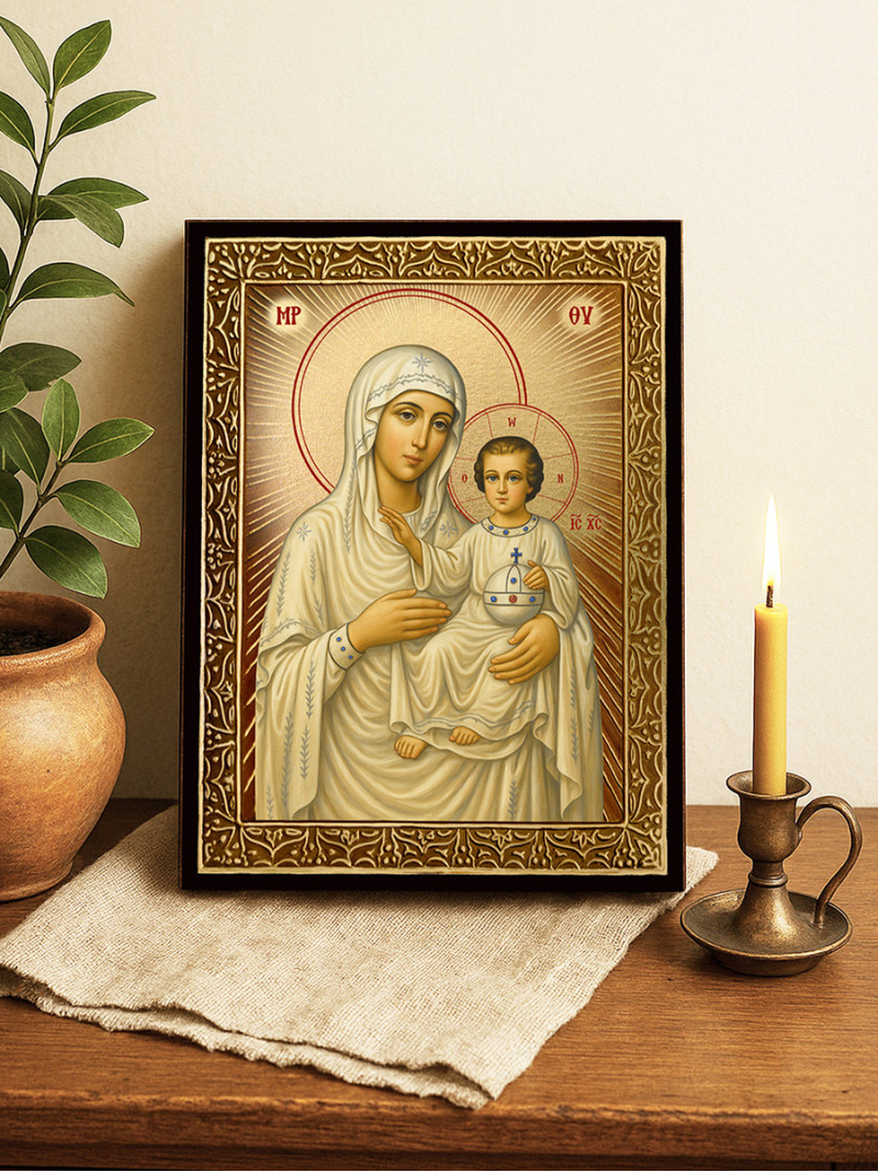 Icoană cu Sfânta Maica Domnului Ierusalim cu raze aurii decorative