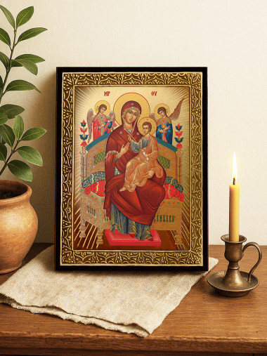 Icoană cu Sfânta Maica Domnului Pantanassa cu raze aurii decorative